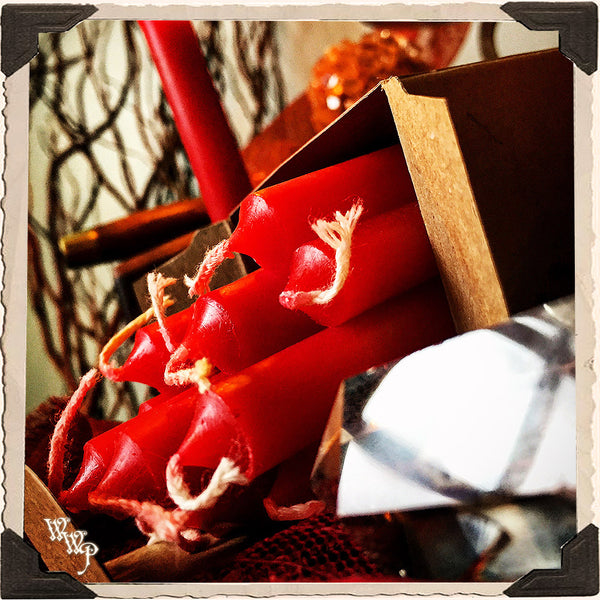 RED SPELL CANDLES. 13 Pack - Unscented. Mini Taper Candle Magick for Fire, Earth Element & Root Chakra. White Witch Parlour
