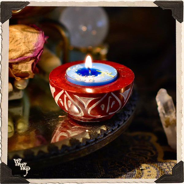 RED SOAPSTONE TEALIGHT CANDLE HOLDER. For Cone Incense & Altar Decor WhiteWitchParlour.com