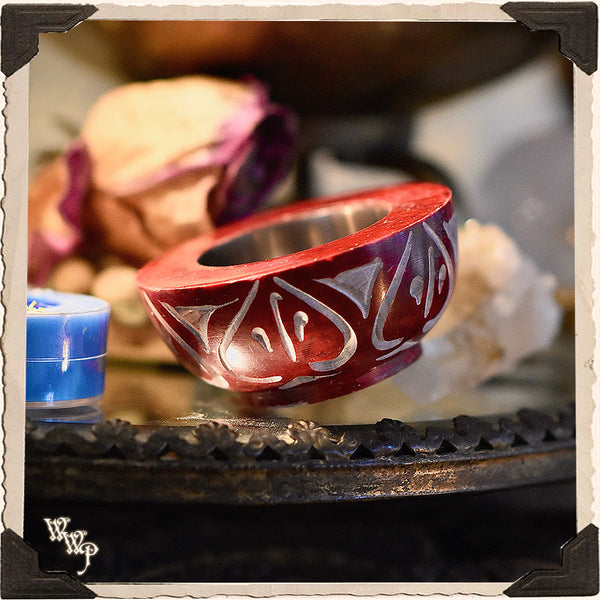 RED SOAPSTONE TEALIGHT CANDLE HOLDER. For Cone Incense & Altar Decor WhiteWitchParlour.com