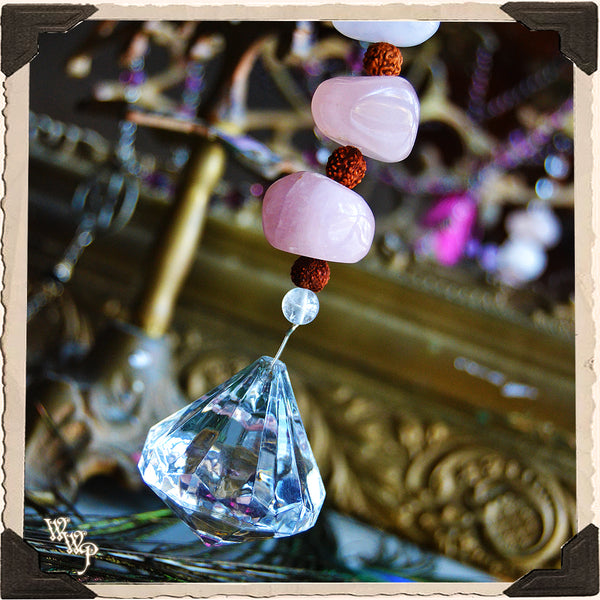 ROSE QUARTZ CRYSTAL SUN CATCHER. For Universal Love, Happiness & Friendship. White Witch Parlour