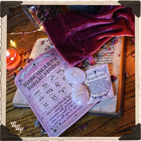 ROSE QUARTZ ZODIAC / ASTROLOGY CRYSTAL SET. For Love, Heart Guidance & Astrological Insights. White Witch Parlour