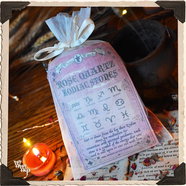 ROSE QUARTZ ZODIAC / ASTROLOGY CRYSTAL SET. For Love, Heart Guidance & Astrological Insights. White Witch Parlour
