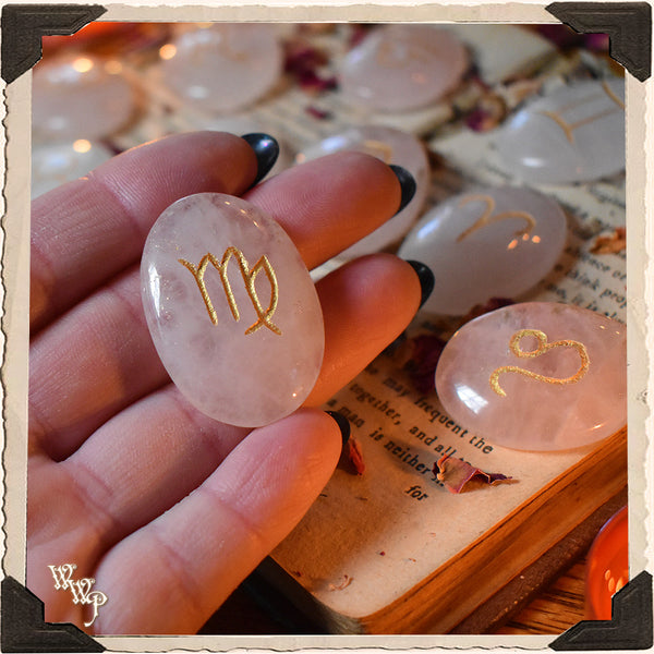 ROSE QUARTZ ZODIAC / ASTROLOGY CRYSTAL SET. For Love, Heart Guidance & Astrological Insights. White Witch Parlour