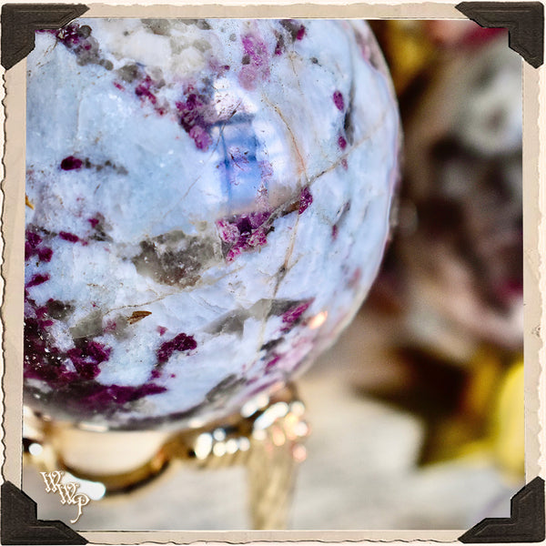 RUBELLITE CRYSTAL SPHERE. Plum Tourmaline For Self Confidence, Psychic Attacks & Heart Chakra Protection.