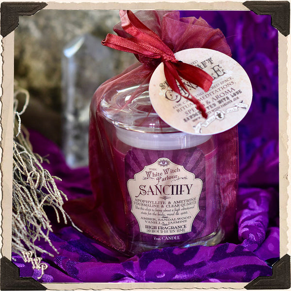 SANCTIFY Elixir Apothecary CANDLE 7oz. For Sacred Space, Ritual Work, High Vibrations. White Witch Parlour