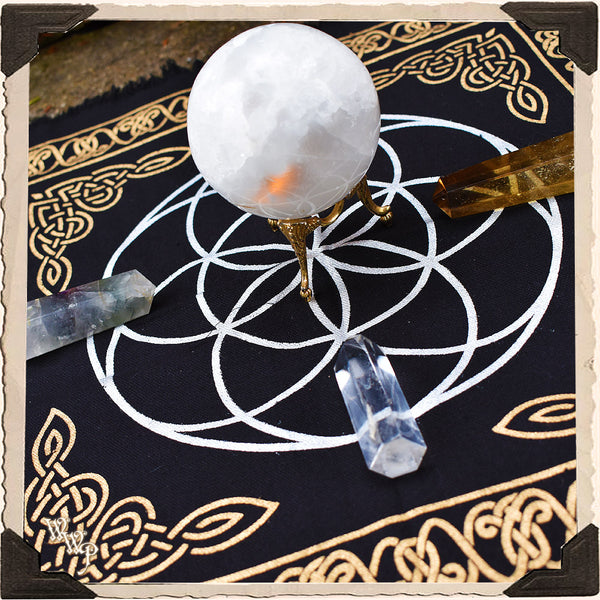 SEED OF LIFE ALTAR CLOTH Crystal Grid Mat White Witch Parlour