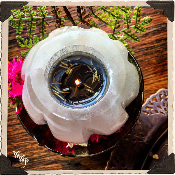 SELENITE CANDLE TEALIGHT HOLDER. For Full Moon Magick, Goddess & Cleansing Energy White Witch Parlour