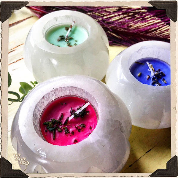 SELENITE CANDLE TEALIGHT HOLDER. For Full Moon Magick, Goddess & Cleansing Energy White Witch Parlour