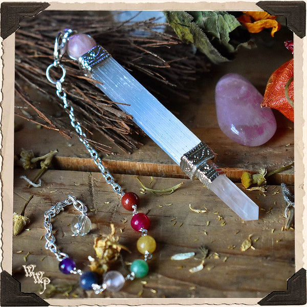 On Sale! SELENITE & ROSE QUARTZ CHAKRA PENDULUM. For Spiritual Healing & Alignment. White Witch Parlour