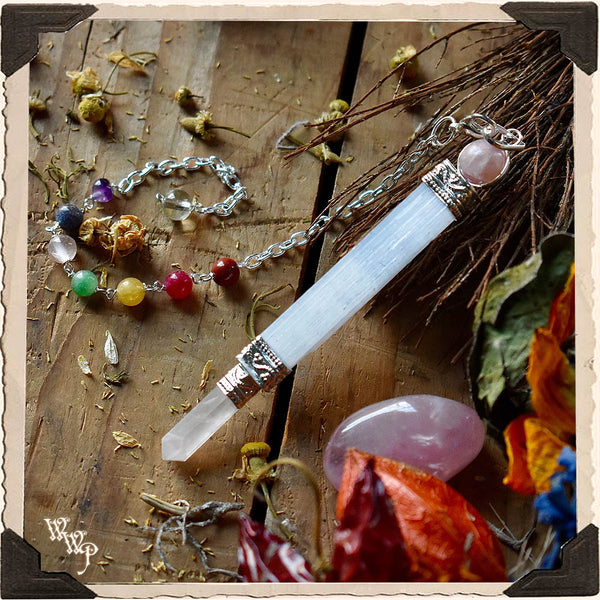 On Sale! SELENITE & ROSE QUARTZ CHAKRA PENDULUM. For Spiritual Healing & Alignment. White Witch Parlour