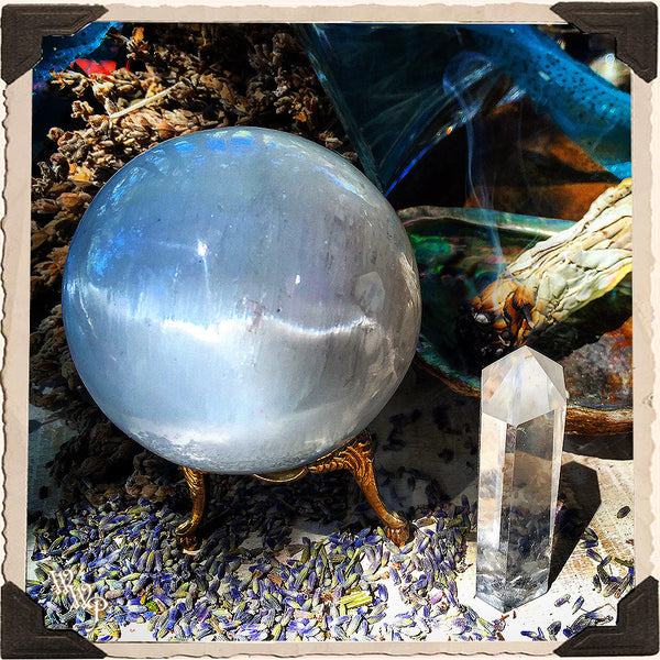 SELENITE SPHERE CRYSTAL. For Full Moon Magick, Goddess & Cleansing Energy White Witch Parlour