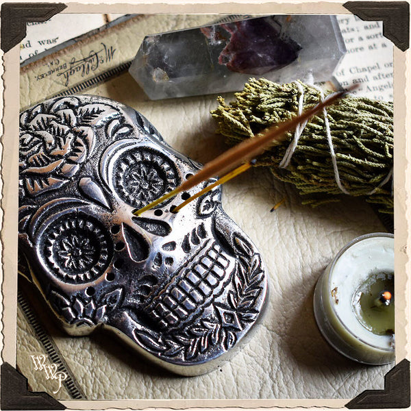 SKULL INCENSE HOLDER For Day of The Dead, Ritual & Samhain. White Witch Parlour