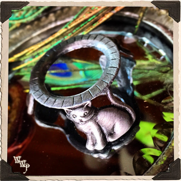 PEWTER CAT SPHERE STAND/ BASE. Witch's Crystal Sphere Holder. 40mm - 70mm. White Witch Parlour