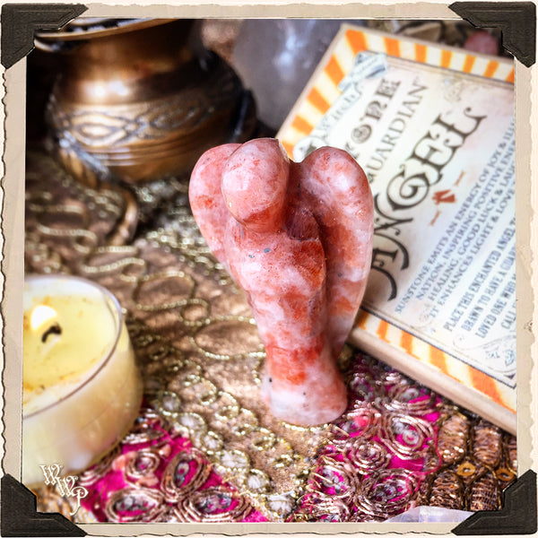 SUNSTONE CRYSTAL GUARDIAN ANGEL. For Joy, Light Energy, Healing & Happiness. White Witch Parlour