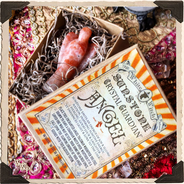 SUNSTONE CRYSTAL GUARDIAN ANGEL. For Joy, Light Energy, Healing & Happiness. White Witch Parlour