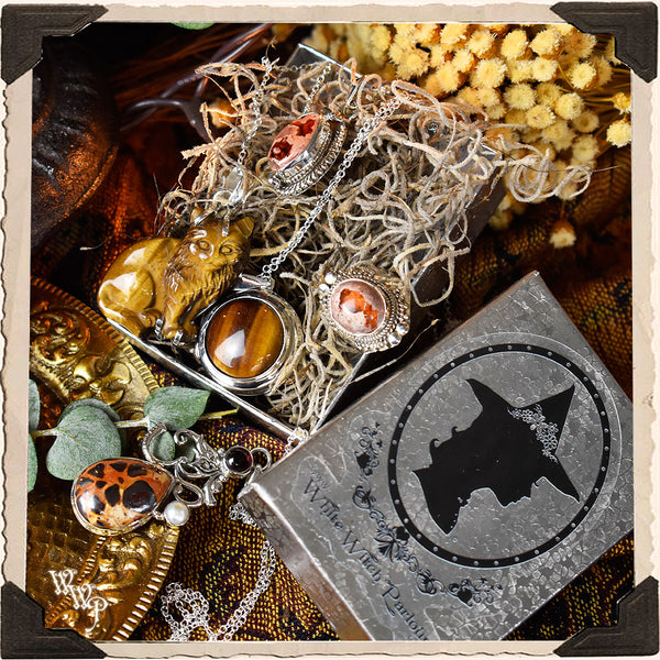 LIMITED EDITION : TIGER'S EYE LOCKET NECKLACE. For Strength & Protection. Sterling Silver.( SKU:TEL5 ) White Witch Parlour
