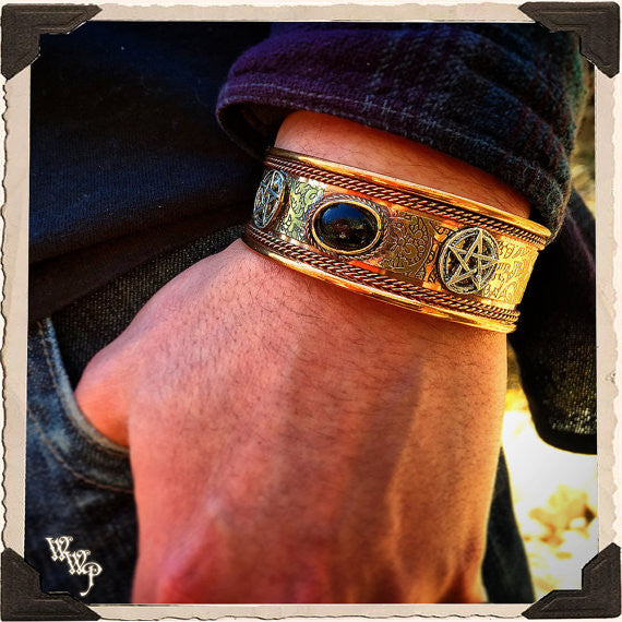BLACK TOURMALINE COPPER BRACELET With Pentacles. For Protection & Male Witches White Witch Parlour