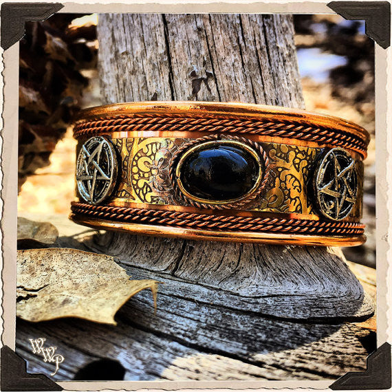 BLACK TOURMALINE COPPER BRACELET With Pentacles. For Protection & Male Witches White Witch Parlour