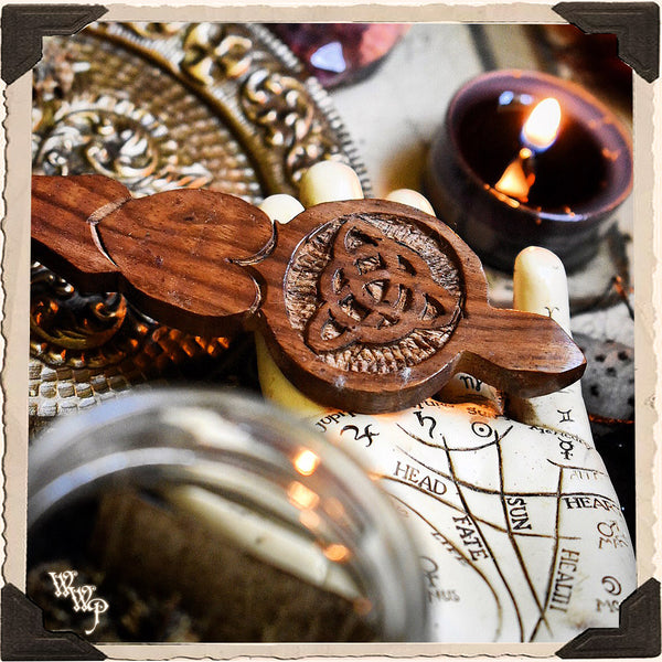 TRIQUETRA WOODEN SPOON. Carved Celtic Knot For Incense, Resin & Herbs. White Witch Parlour