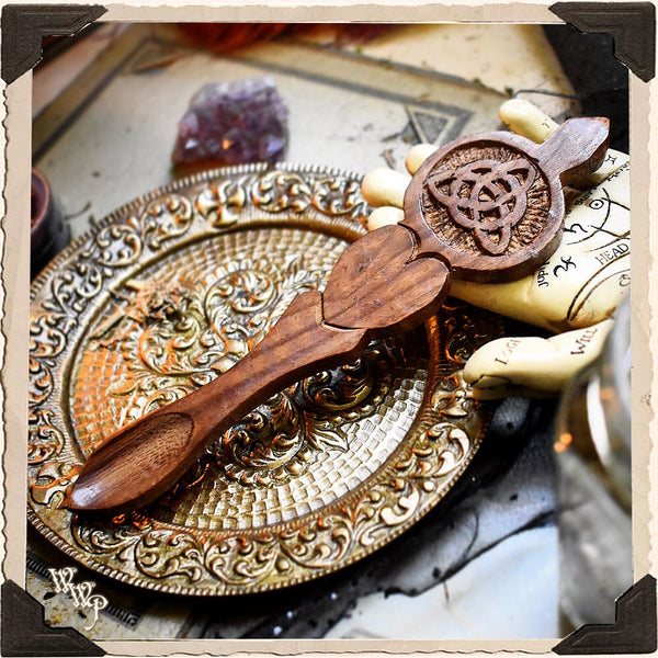 TRIQUETRA WOODEN SPOON. Carved Celtic Knot For Incense, Resin & Herbs. White Witch Parlour