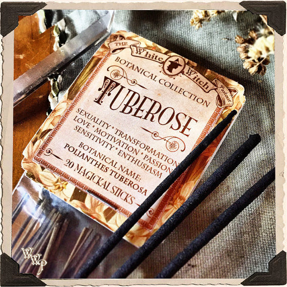 TUBEROSE INCENSE. 20 Stick Pack. Single-Note Botanical. Floral Scent, Blessed by Clear Quartz Crystal. White Witch Parlour