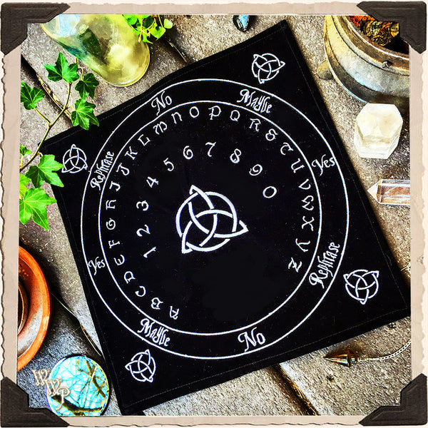 BLACK VELVET PENDULUM MAT. With Celtic Triquetra For Divination & Spiritual Insight. White Witch Parlour