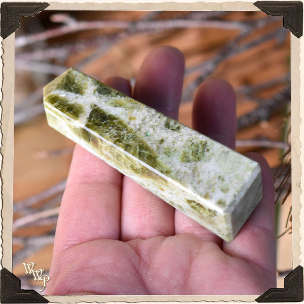 VESUVIANITE (IDOCRASE) CRYSTAL OBELISK . For Anxiety, Cooperation & Balance White Witch Parlour