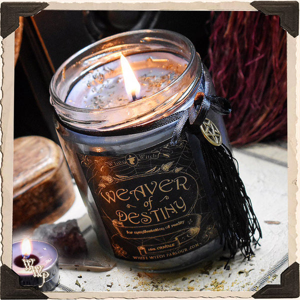WEAVER OF DESTINY APOTHECARY CANDLE 16oz. For Manifestation of Reality & Conjuring Ideal Outcomes. White Witch Parlour