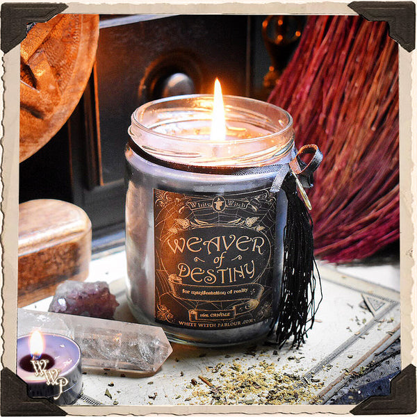 WEAVER OF DESTINY APOTHECARY CANDLE 16oz. For Manifestation of Reality & Conjuring Ideal Outcomes. White Witch Parlour