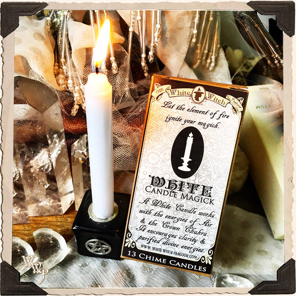 WHITE SPELL CANDLES. 13 Pack - Unscented. Mini Taper Candle Magick for Air Element & Crown Chakra. White Witch Parlour