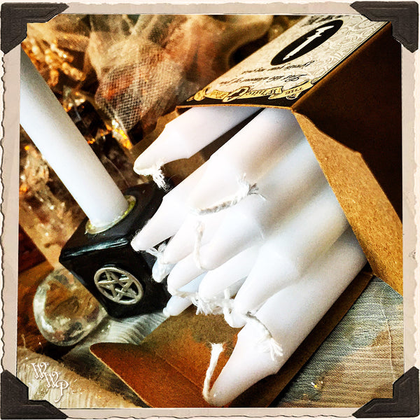 WHITE SPELL CANDLES. 13 Pack - Unscented. Mini Taper Candle Magick for Air Element & Crown Chakra. White Witch Parlour
