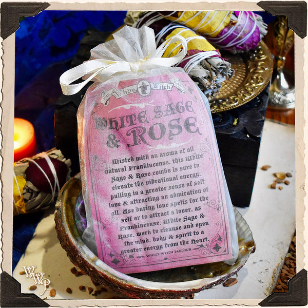 SMUDGE WANDS: WHITE SAGE, ROSE & FRANKINCENSE 2 Pack For Self Love, Initiation & Peaceful Cleansing & Love Spells. White Witch Parlour