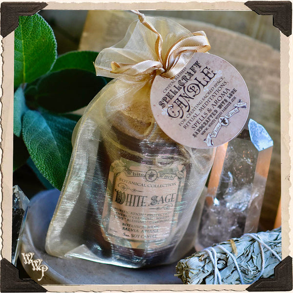 WHITE SAGE CANDLE APOTHECARY 5oz.For Wishes, Energy Clearing & Ceremony Work. White Witch Parlour