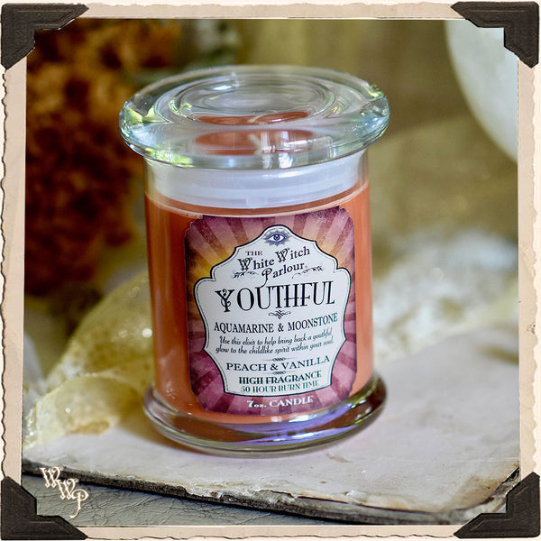 YOUTHFUL Elixir Apothecary CANDLE 7oz. For Playfulness, Softening the Ego & Glowing Energy. White Witch Parlour