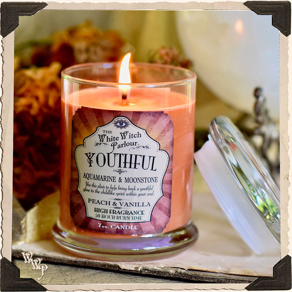 YOUTHFUL Elixir Apothecary CANDLE 7oz. For Playfulness, Softening the Ego & Glowing Energy. White Witch Parlour