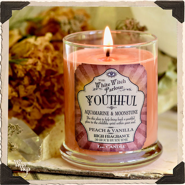 YOUTHFUL Elixir Apothecary CANDLE 7oz. For Playfulness, Softening the Ego & Glowing Energy. White Witch Parlour