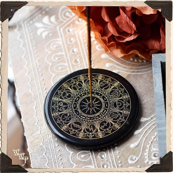 BLACK AGATE ZODIAC INCENSE BURNER. For Altar decor, Candles, Crystals & Incense. White Witch Parlour
