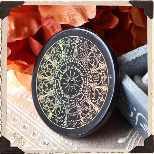 BLACK AGATE ZODIAC INCENSE BURNER. For Altar decor, Candles, Crystals & Incense. White Witch Parlour