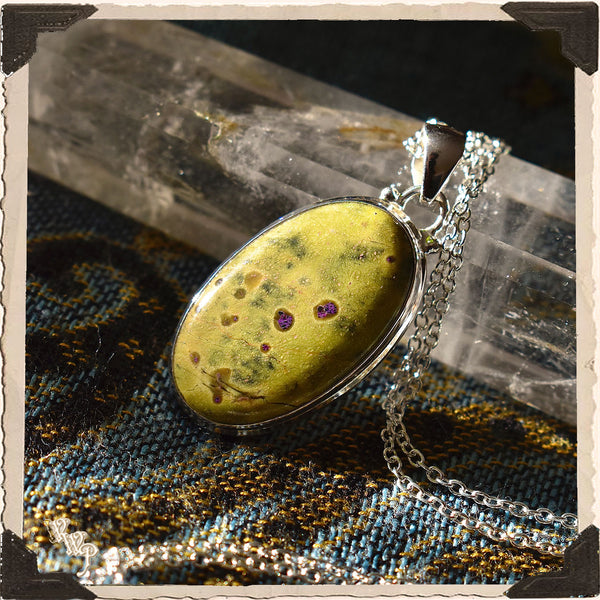 LIMITED EDITION GREEN ATLANTISITE NECKLACE . For Empaths & Healers. Sterling Silver.