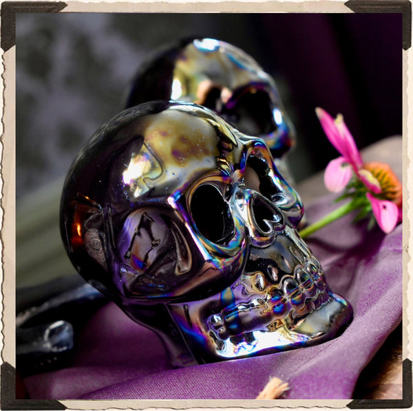 Chrome Colored SKULL DECOR . For Altar Decor, Samhain & Dia Del Los Muertos White Witch Parlour