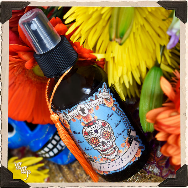 LIFE CELEBRATION 4 oz. Ritual Spray.  For Dia De Los Muertos, Day of the Dead, Samhain.