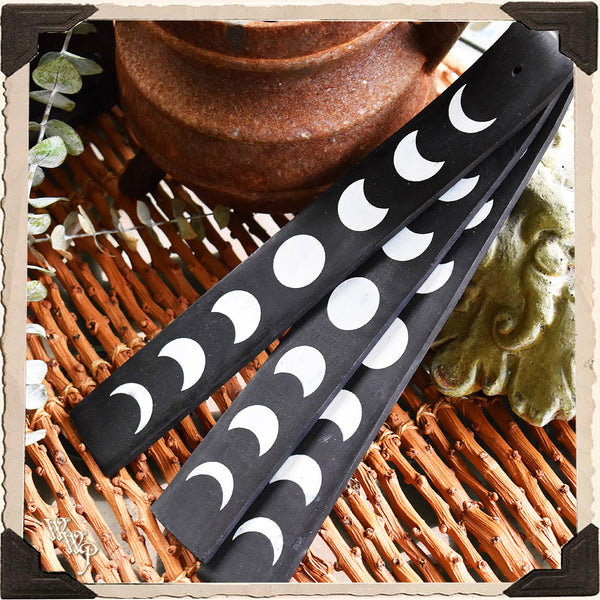 MOON PHASES WOODEN INCENSE SLED. Incense Stick Holder.