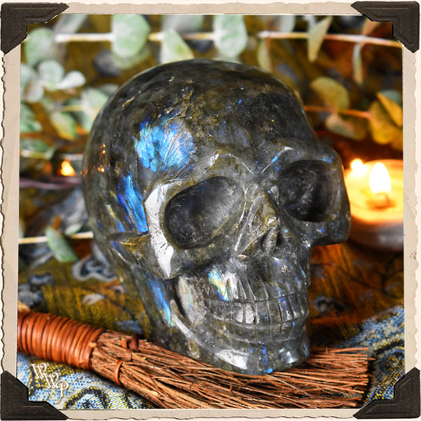 LIMITED EDITION: LABRADORITE CRYSTAL SKULL . For Moon Healing, Spiritual Strength & Psychic Enhancement.