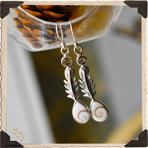 LIMITED EDITION: FIBONACCI FOSSIL SPIRAL FEATHER EARRINGS. For All Life Connection & Earth Energy.