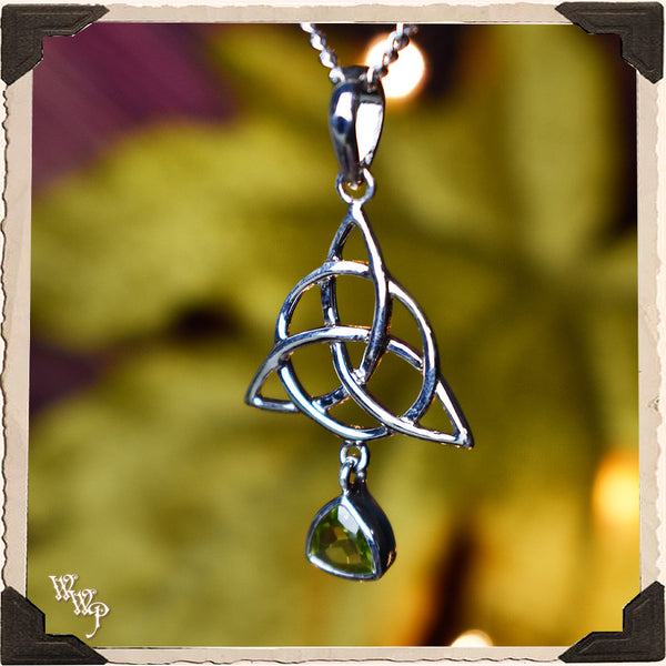 LIMITED EDITION : PERIDOT TRIQUETRA NECKLACE. For Abundance, Self Love & Healing.