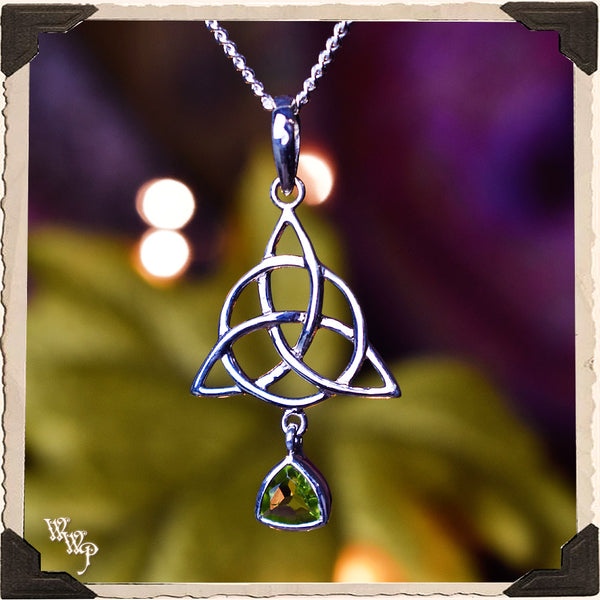 LIMITED EDITION : PERIDOT TRIQUETRA NECKLACE. For Abundance, Self Love & Healing.