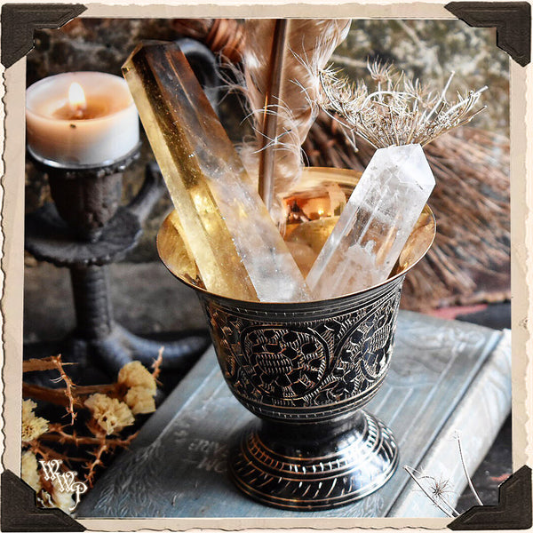 BLACK BRASS PESTLE & MORTAR. Ornate Design for Incense, resins & herbs. White Witch Parlour