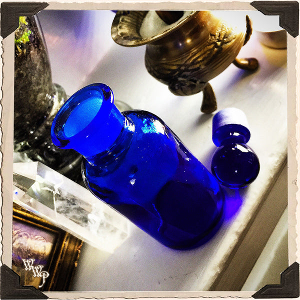 DISCONTINUED: COBALT BLUE GLASS APOTHECARY BOTTLE. 1oz. For Vintage Altar Decor, Potions, Herbs.