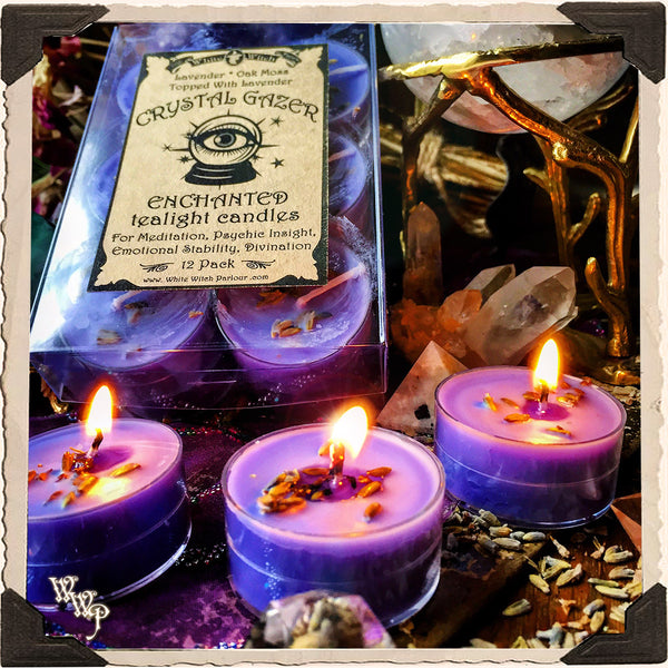 CRYSTAL GAZER TEALIGHT CANDLES. 12 Pack. For Meditation, Psychic Insight & Divination.