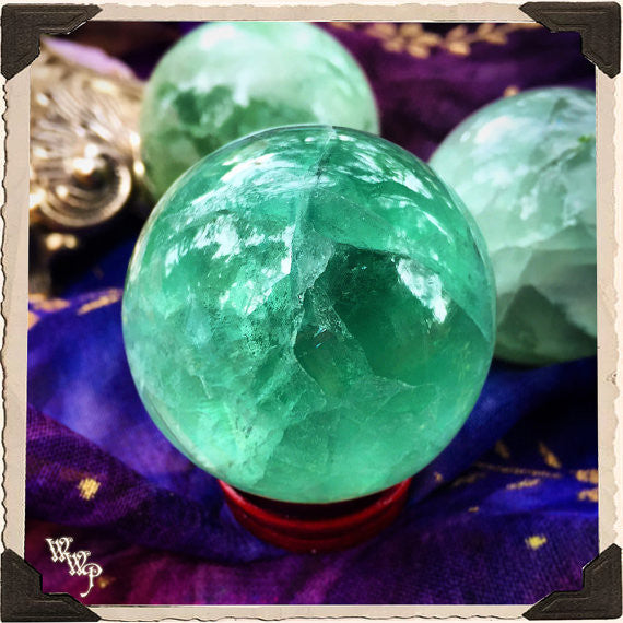 GREEN FLUORITE SPHERE Crystal. For Spiritual Awakening & Psychic Awareness. White Witch Parlour